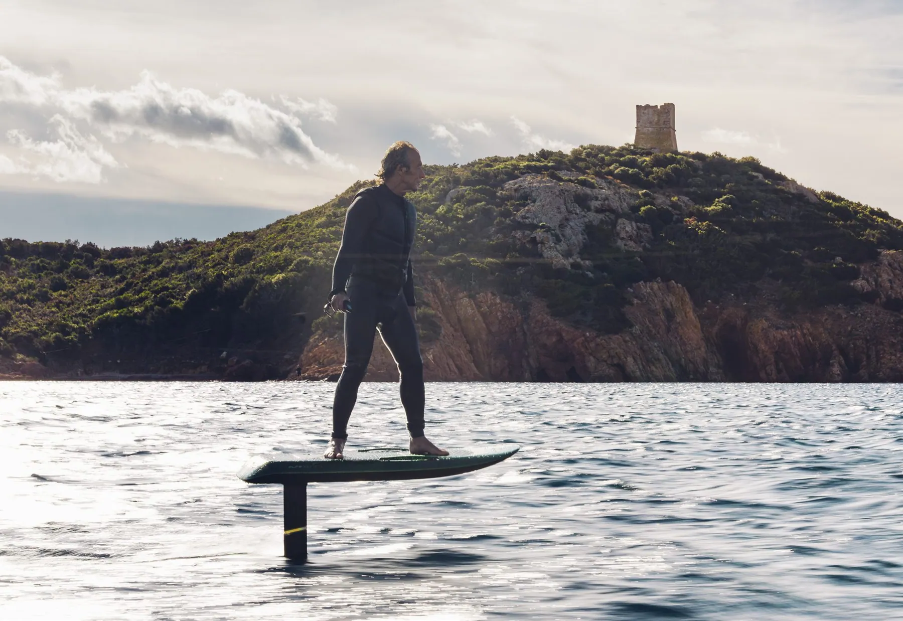 Rider flying over the water on a Fliteboard PRO